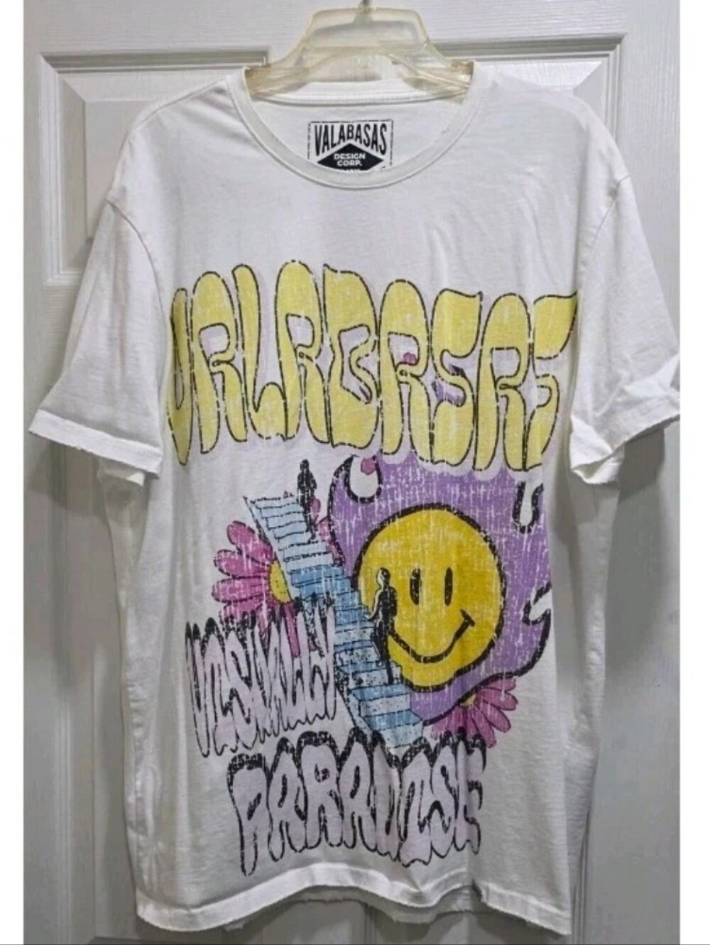 Valabasas Vintage Mens Going Up Graphic White Pullover T-Shirt Size: X-Large